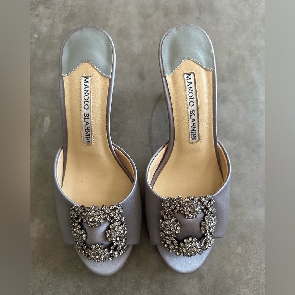 NEW Manolo Blahnik Gray Embellished Heels